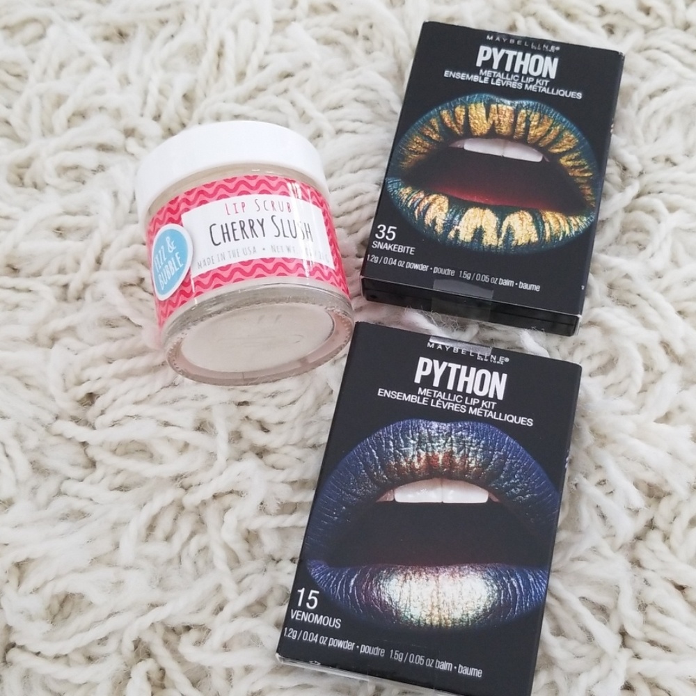 2 Maybelline python lip kits and a lip scrub
